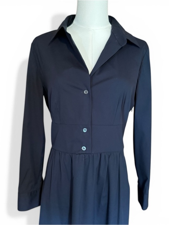 Theory Black Shirt Dress Size 8 Long Sleeve Fit & Flare Pockets Minimalist Chic - Picture 4 of 7